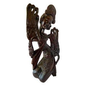 Vintage Balinese Legong Cendrawasih Dancer Sculpture Hand Carved Sono Wood Carving Statue Bali Art Deco image 5