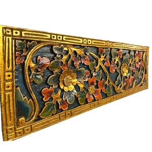 Balinese Sacred  Lotus Panel architectural Relief Wood Carving Bali wall Art 39"