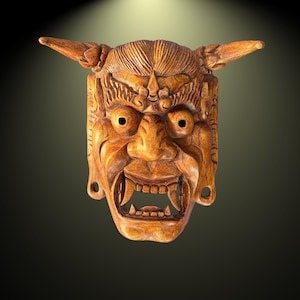 Hand Carved Hannya Mask: Balinese Noh Theater Wall Art