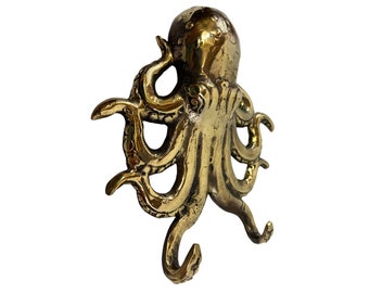 Octopus Kraken Wall Hook Solid Bronze Nautical Beach cottage Decor Bali Art