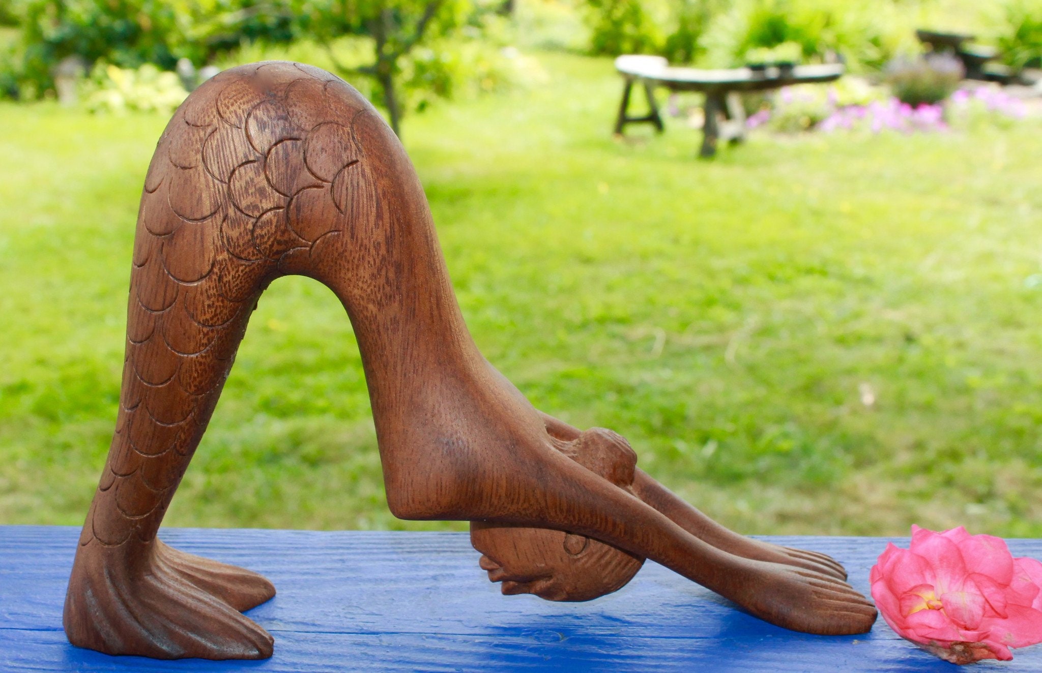 Yoga Mermaid Figure Downward Dog Pose Asana Sculpture Wood Etsy