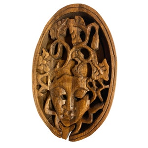 Puzzle Box - Hand Carved Wood Nature Goddess Forest Spirit Trinket Jewelry Gift Box, Balinese Folk Art Secret Stash Storage