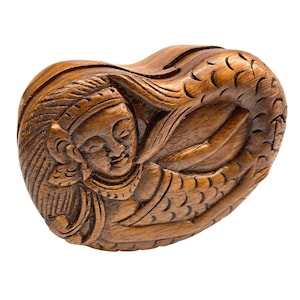 Meerjungfrau Sea Maid Geheimnis Puzzle Box Stash Box Trinket Box Schmuck Geschenkbox Hand geschnitztes Holz Nautische Kunst