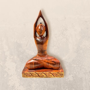 Yoga Pose Figure Asana Hand Carved Wood Statue Art Panel Sculpture Brown Balinese Art