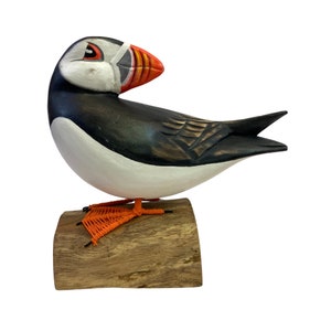 Hand Carved Atlantic Puffin Sculpture: Bali Wood Bird Statue