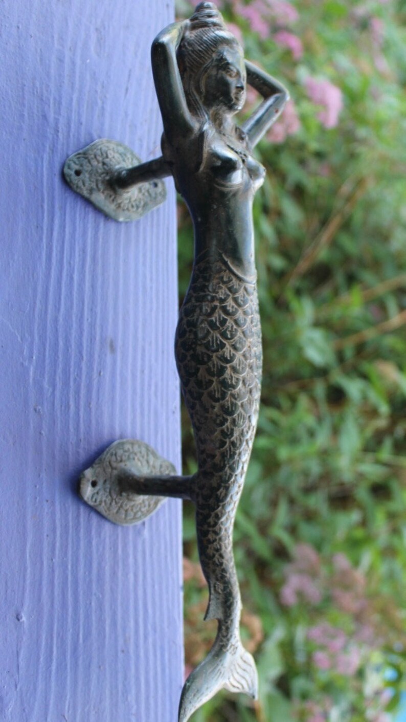 Balinese Mermaid Door Handle Knob Verdigris Bronze Bali Etsy