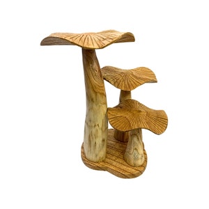 Carved Mushroom Statue - Wooden Sculpture, Balinese Art, Cottagecore Fungi Garden Decor, Unique Home Accent, Natural Art Piece