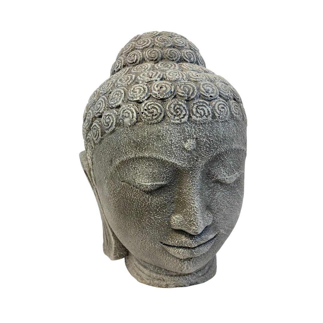 Buddha Bust Garden Statue: Handmade Cast Lava Stone Sculpture, Balinese ...