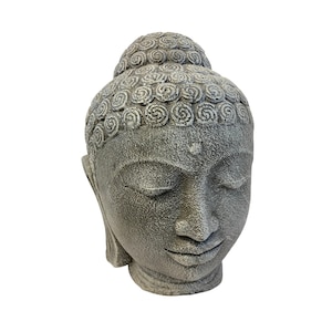 Peaceful Buddha Bust Statue Balinese Art Home Garden Decor Handcrafted Cast concrete and Lava stone Bali sculpture Buddhist art