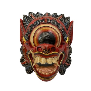 Balinese Mata Besek Mask Cyclops One Eyed Monster Rakshasa Demon Bali Folk Art Hand carved wood Carving Red Wall art