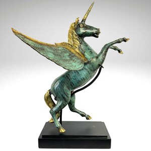 Pegasus Flying Horse Bronze Sculpture Winged Unicorn Statue Mythical Alicorn Pegacorn Fantasy Magical Animal Lost Wax Cast Bronze