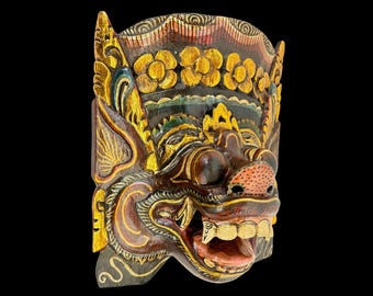 Balinese Barong Pig Mask: Hand-Carved Wood Polychrome Folk Art Wall Decor