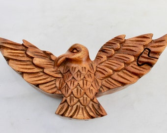 Wooden Soaring Eagle Secret Puzzle Trinket Box Stash Box Jewelry Box Gift Box Hand Carved Wood Carving