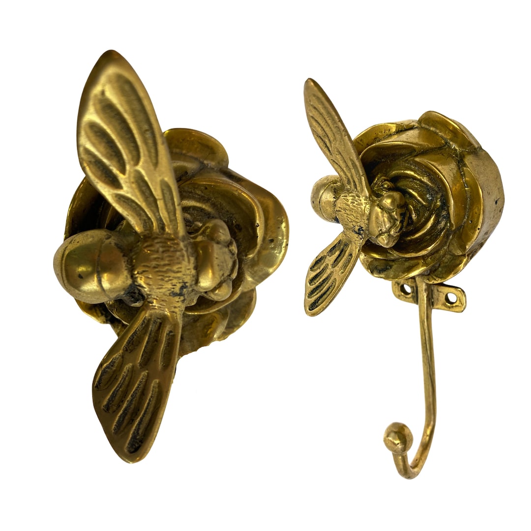 Rose and Bee Wall Hook Handmade Solid Brass Coat Hook Gold Etsy