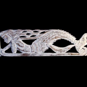 Mermaid Wall Art Sculpture Panel | Hand Carved Wood Decor | Unique Swimming Mermaid Design for Home Decoration