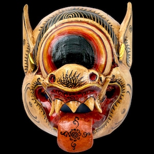 Balinese Mask Mata Besek Wooden Cyclops One Eyed Demon Monster Rakshasa Bali Folk Art Hand carved Wood Carving image 2