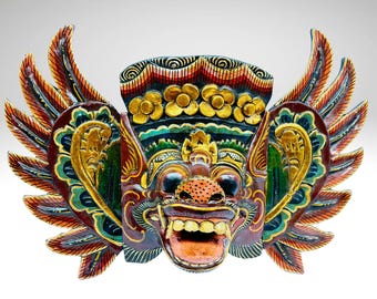 Balinese Barong Pig Mask: Hand Carved Wood Wall Decor