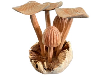 Magic Meanie Mushroom Statue Sculpture hand carved  Parasite Wood Carving Cottagecore
