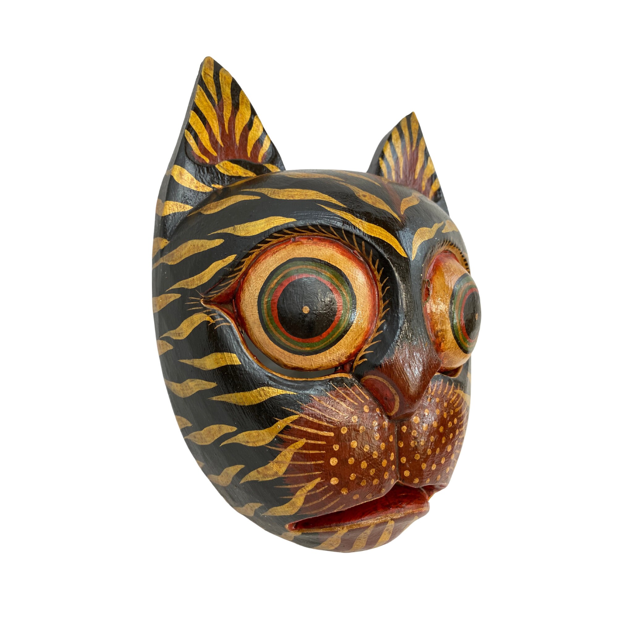 Balinese Black Cat Mask Striped Kitty Scaredy-cat Bali folk -  Portugal