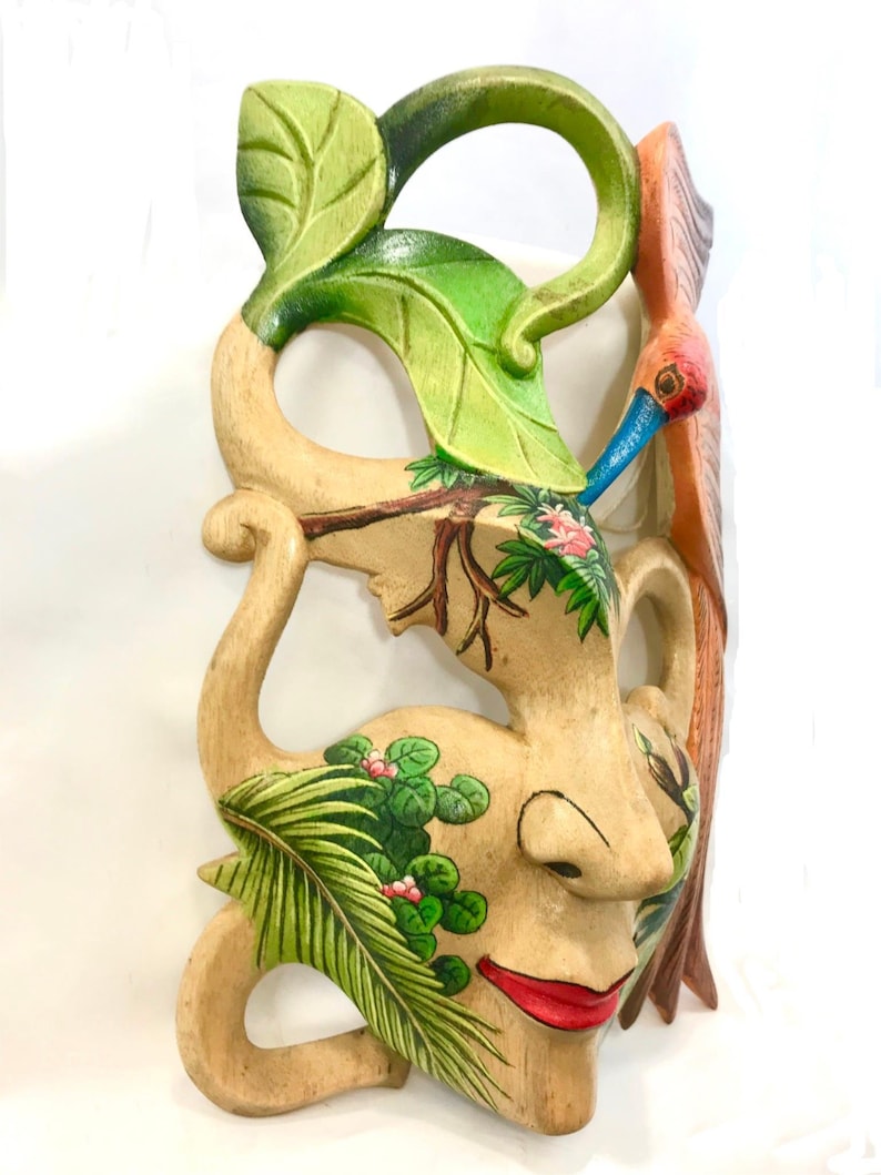 Balinese Bird of Paradise Goddess Dream Mask Wood Carving Wall Decor Art 9