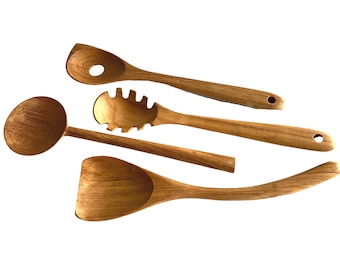 Wooden Spoon wood Ladle Pasta spoon Stir-fry Spatula Hand carved sustainable Teak Wood Kitchen tool Utensil