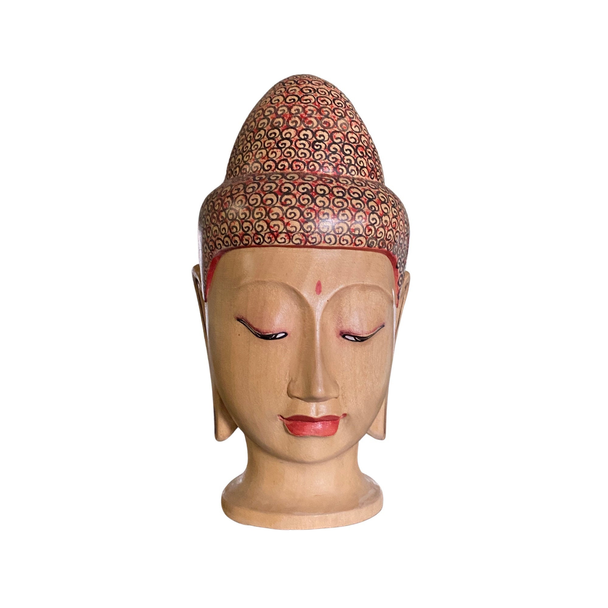 Balinese Buddha Bust Sculpture Zen Statue Carved Wood Hand Etsy