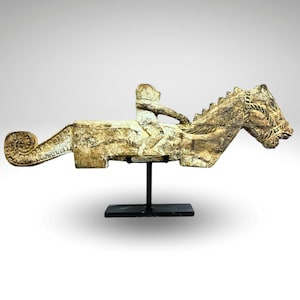 Vintage Teak Wood Carving: Indonesian Tribal Figure on Horse