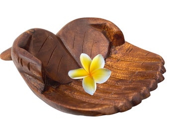 Buddha Mudra Hands Bowl: Hand Carved Wood Jewelry Dish, Bali Art
