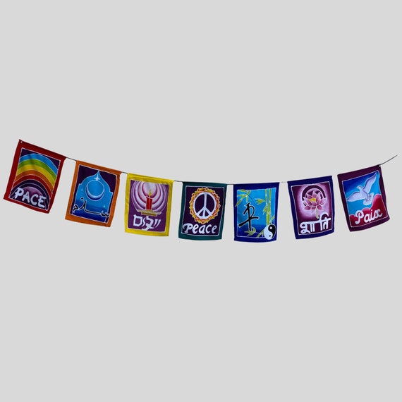 Hand Batiked Garden Prayer flags Chakra Symbols Hand Batiked Garden Prayer flags Chakra Symbols