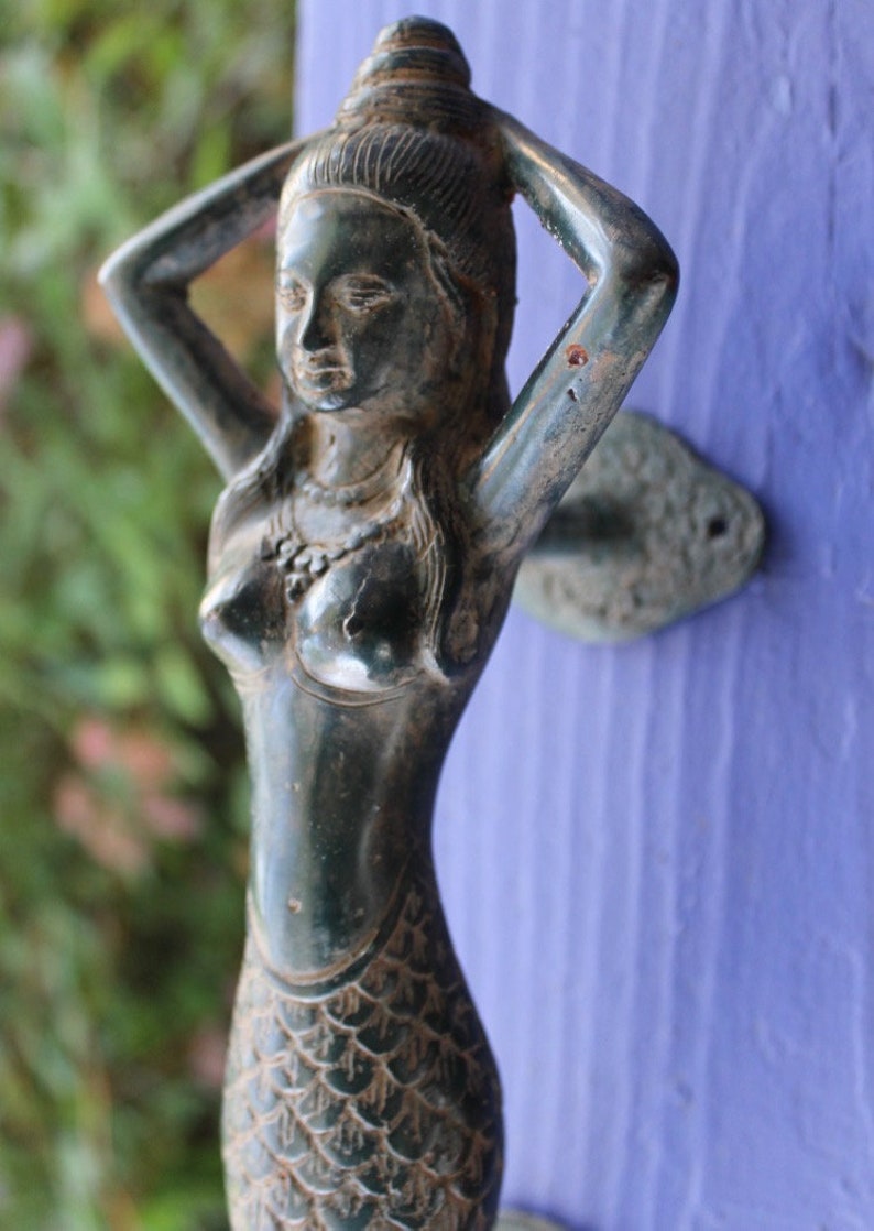 Balinese Mermaid Door Handle Knob Verdigris Bronze Bali Etsy