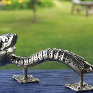 Bronze Gothic Skull Door Handle Pull | Silvered Balinese Art Decor | Unique Cast Design for Funky Home Interiors