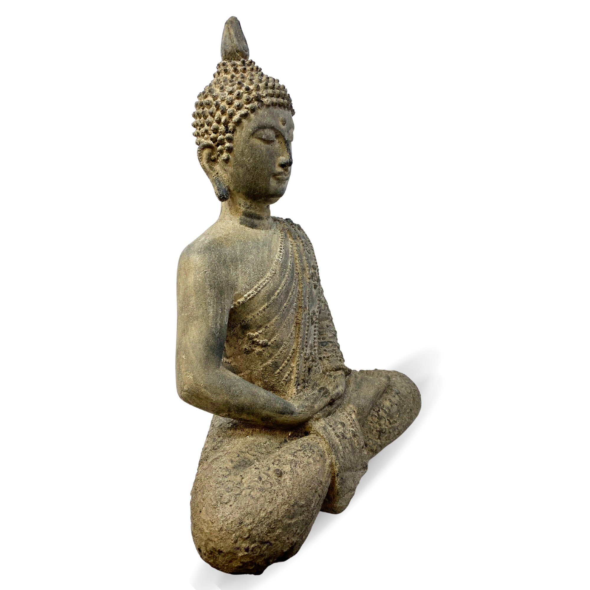 Meditating Buddha Garden Statue; Handmade Cast Lava Stone, Balinese ...
