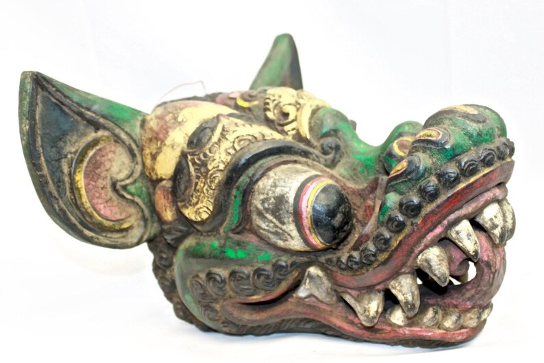 Vintage Balinese Garuda Mask Hand Carved wood Polychrome