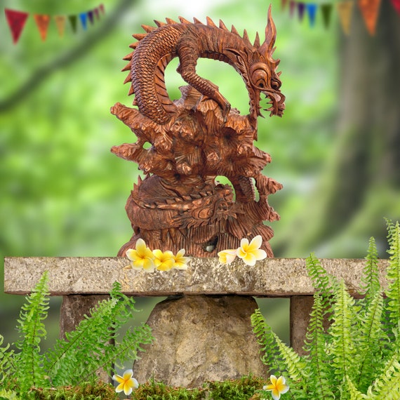 Twin Dragon Cosmic Naga Basuki Antaboga Statue Hand Carved