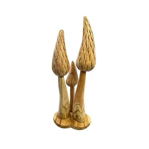 Wild Forest Morel Mushroom Toadstool Wood Carving Statue Hand Carved wood Balinese Art Sculpture Cottagecore Forest Fall Decor