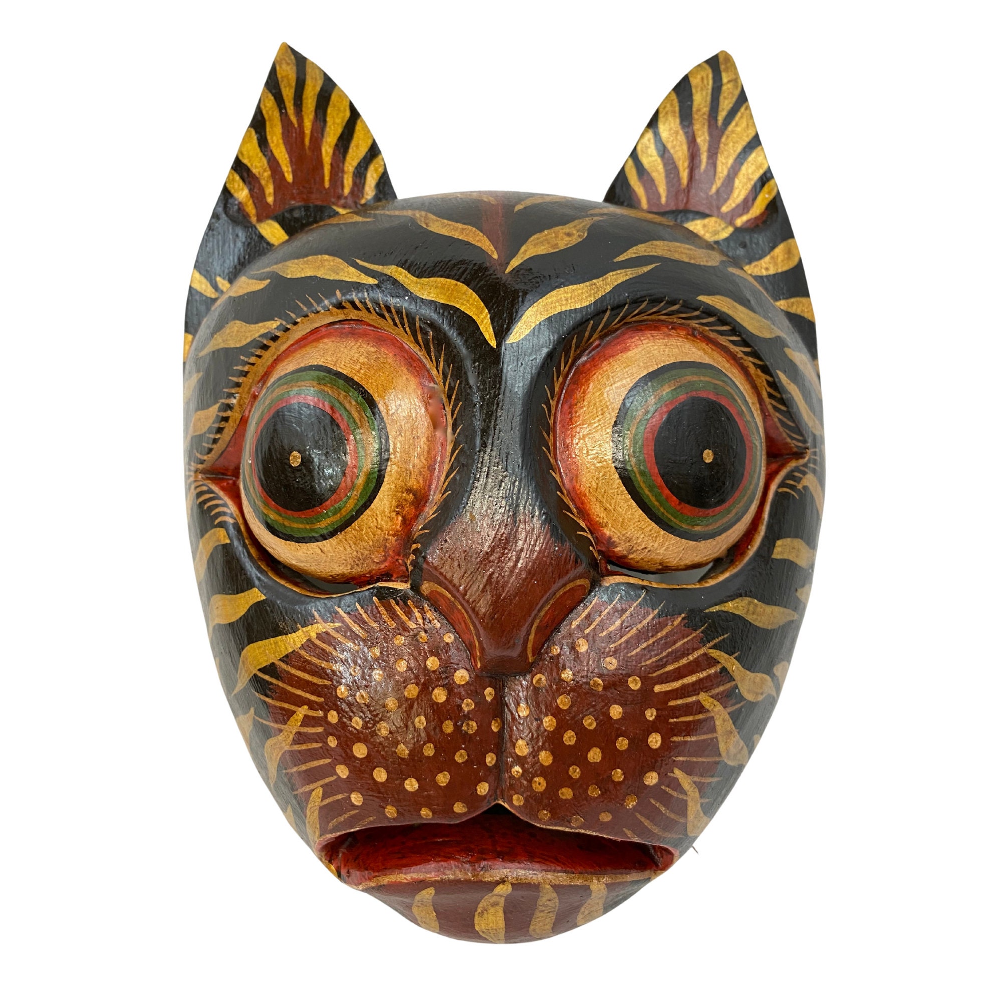 Balinese Black Cat Mask Striped Kitty Scaredy-cat Bali folk -  Portugal