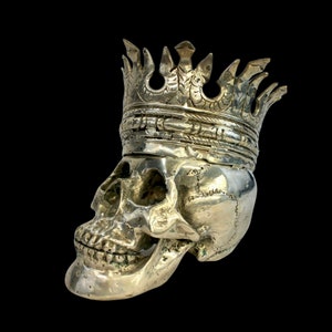 Gothic Skull King Crown Human skull replica Statue silvered Genuine Bronze sculpture