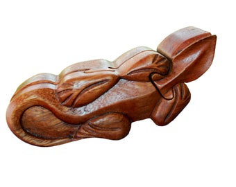 Gecko Lizard Reptile Secret Puzzle Box Trinket Jewelry Gift Box Stash Box Handmade Hand  Carved Wood Carving Bali Art