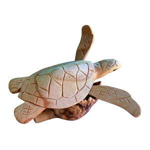 Sea Turtle Statue Terrapin Parasite Wood Carving Mushroom Hand carved Sealife Bali art