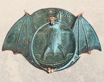 Gothic Bat Door Knocker handle knob Cabinet Pull lost wax Cast Verdigris handmade Bronze Bali Art