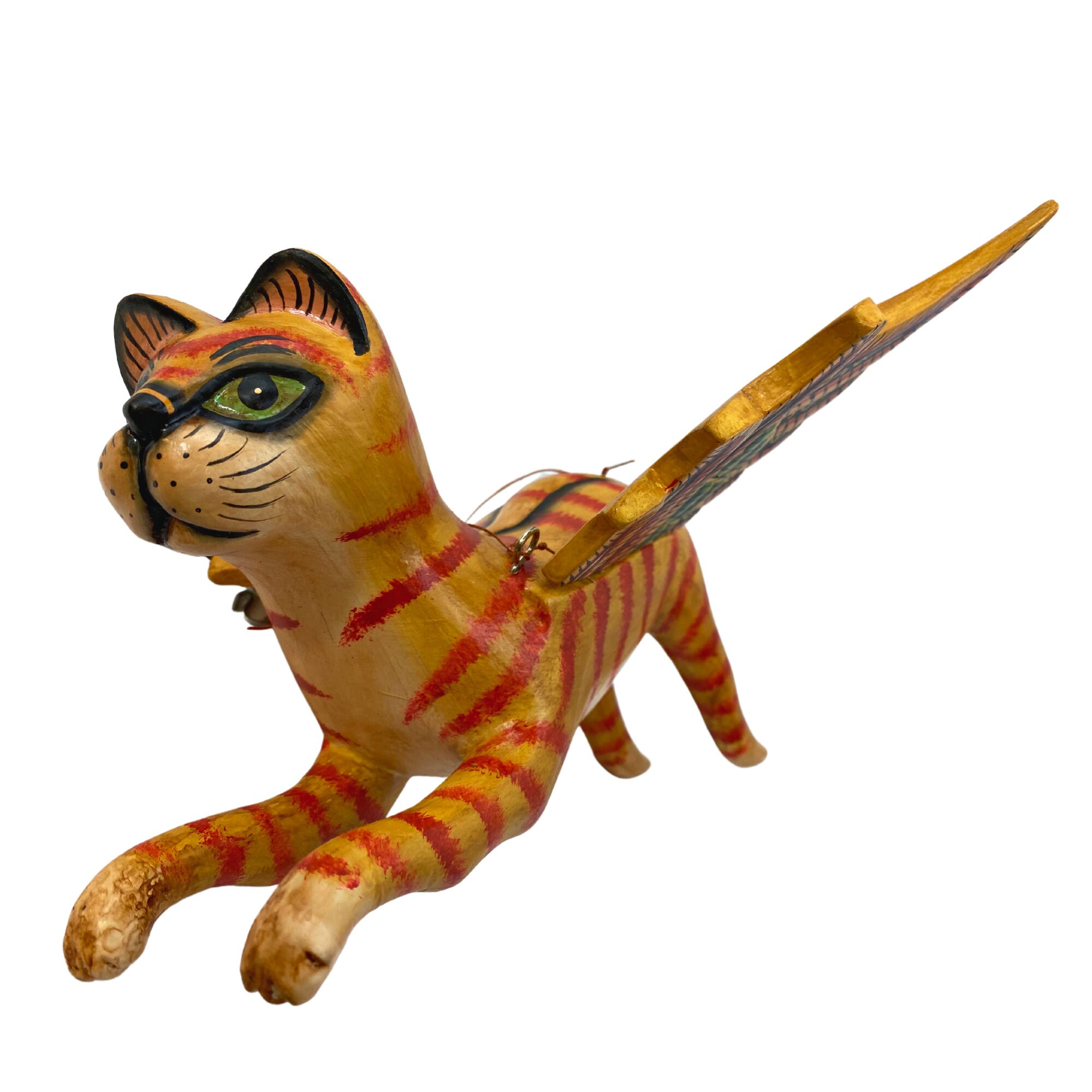 Wild Wings コールドキャスト 手描き彩色 デコイ バードカービング Flying Ginger Cat Spiritchaser Mobile, Carved Wood Balinese Folk