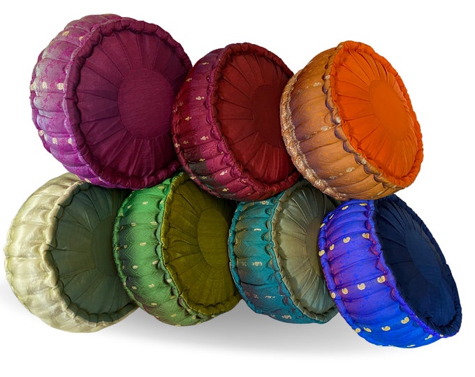 Handwoven Sari Meditation Pillow: Organic Kapok Zafu Floor Cushion