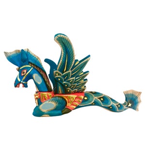 Bali Winged Seahorse Mobile Sea Horse Merhorse Spirit chaser Crib Guardian Balinese Folk art Hand Carved Wood Carving Teal Indonesian