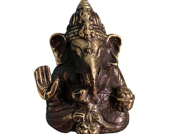Mudra Blessing Ganapati Ganesha Miniature Statue Bronze Elephant God Bali Art