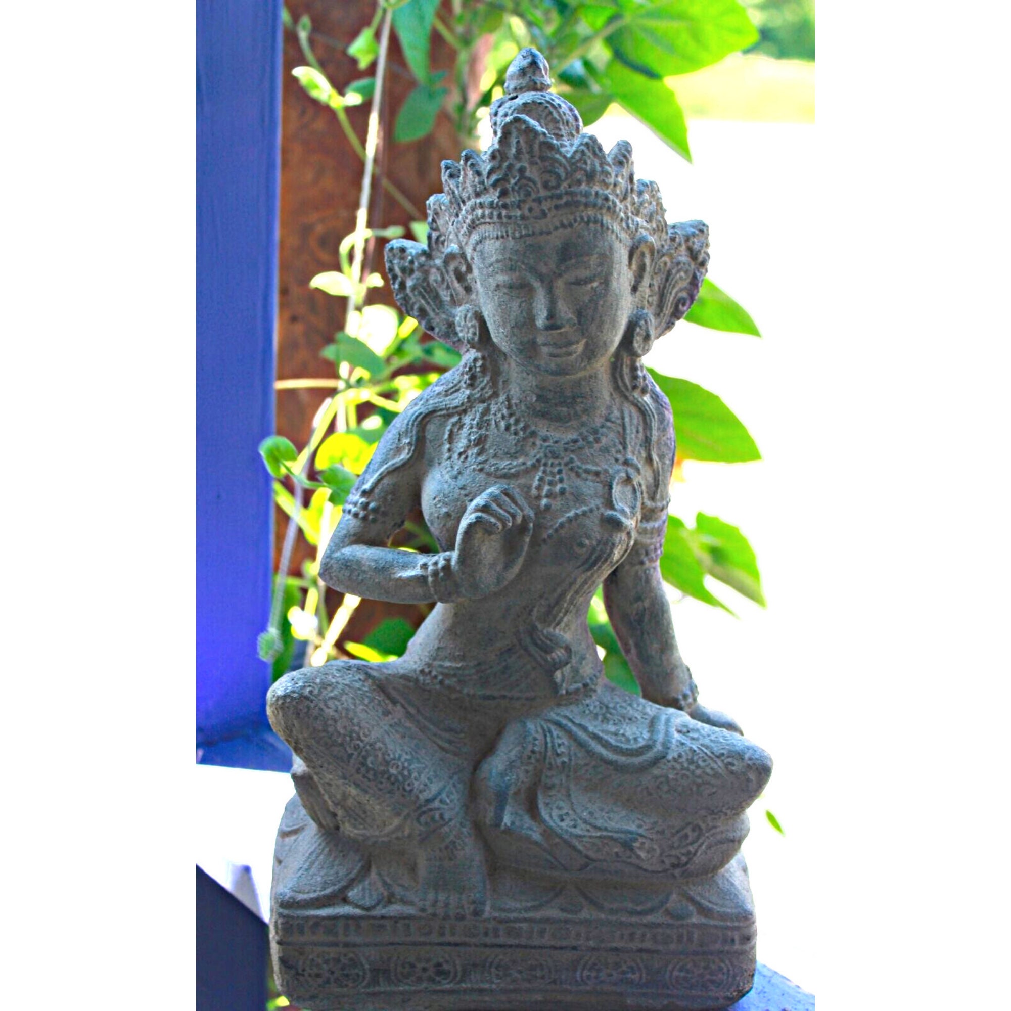 Guanyin Kwan Yin Garden Statue Water Moon Goddess Cast Lava Etsy