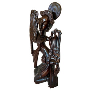 Vintage Balinese Legong Cendrawasih Dancer Sculpture Hand Carved Sono Wood Carving Statue Bali Art Deco image 9