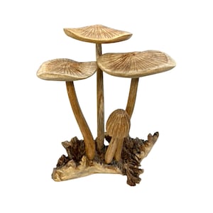 Magic Bali Carved Mushroom Statue Wood Carving Parasite Balinese Art Wooden Sculpture