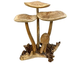 Magic Bali Carved Mushroom Statue Wood Carving Parasite Balinese Art Wooden Sculpture