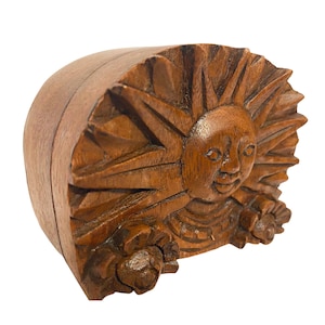 Celestial Sunrise Smiling Sun Secret puzzle Box Stash Jewelry gift Box Trinket Box Hand carved suar wood Bali Art