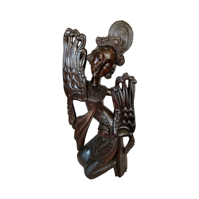 Vintage Balinese Legong Cendrawasih Dancer Sculpture Hand Carved Sono Wood Carving Statue Bali Art Deco image 1